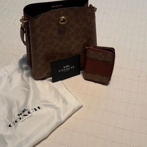 Coach Tan and Brown Monogram Bag with Wallet